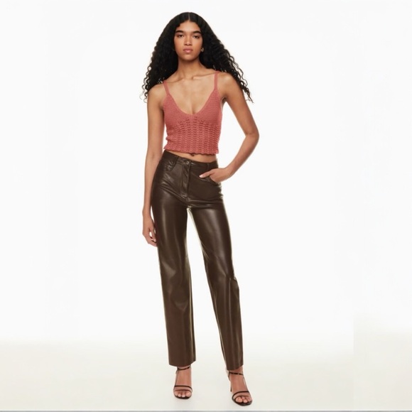 Aritzia Wilfred The Melina Pant Vegan Leather in Rich Mocha Brown Size US 2